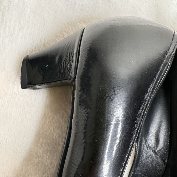 Prada Womens Shoes Black Patent Leather Kitten Block Heels Chain Link Chic 37 - Picture 10 of 15